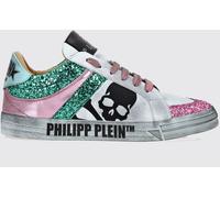 PHILIPP PLEIN Skull Sneakers in Leather and Glitter Fabric with Worn-Out Effect - Size: 36 - female