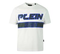 Philipp Plein Sport Mens Blue Block Logo White T-Shirt Cotton - Size Small