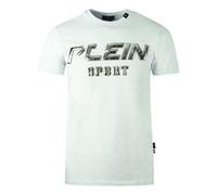 Philipp Plein Sport Mens Silver Logo White T-Shirt Cotton - Size Small