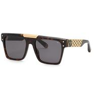 Philipp Plein Unisex SPP080 PLEIN BADGE ! 722 Sunglasses Acetate Havana Grey Squared Normal