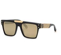 Philipp Plein Unisex SPP080 PLEIN BADGE ! 700G Sunglasses Acetate Black Brown Squared Normal Mirror