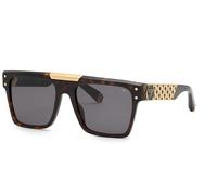 Philipp Plein SPP080 PLEIN BADGE ! 722 Unisex Sunglasses Acetate Havana Grey Squared Normal
