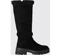 PHILIPP PLEIN Suede Knee-High Boots with Skull and Shearling Lining - Size: 35 - female
