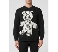 PHILIPP PLEIN Teddy Bear Print Wool Blend Crewneck Jumper with Jacquard Logo - Size: 3XL - male