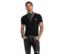 Philipp Plein V-Neck T-Shirt Skull Logo Stretch Cotton Blend Jersey White M
