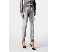 PHILIPP PLEIN Velvet Track Trousers with Rhinestone Logo - Size: L - female