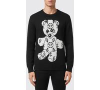 PHILIPP PLEIN Wool and Cotton Blend Crewneck Jumper with Teddy Bear Front Print - Size: L - male