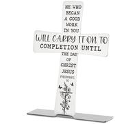 Philippians 1 6 Inspirational Scripture Gifts for Women Faith Men Friend Coworker, Bible Verses Cross Decor, Encouragement Christian Religious Stainless Steel Cross Desk Decorative Signs Plaques A911