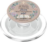 Philippians 4:13 Bible Verse Floral Christian Book Lover PopSockets PopGrip for MagSafe