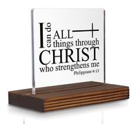 Philippians 4:13 Desk Sign, Christian Bible Verse Decor I Can Do All Things Through Christ Gift for Women Men, Inspirational Faith Plaque for Office, Birthday, Baptism, Retirement, Christmas PA132