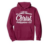 Philippians 4 13 I Can Do All Things Through Christ Pullover Hoodie, Adult Unisex, Burgundy, X-Large