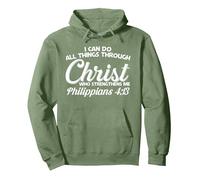 Philippians 4 13 I Can Do All Things Through Christ Pullover Hoodie, Adult Unisex, Sage Green, Medium