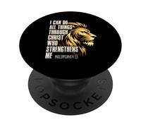 Philippians 4:13 Religious Lion Strengthens Christian PopSockets Adhesive PopGrip