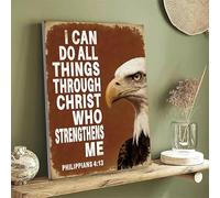 Philippians 4:13 Wall Art with Eagle Framed, I Can Do All Things Through Christ Wall Decor Framed, Religious Scripture Wall Decor for Living Room Vintage, Christian Encouragement Gifts for Men Office