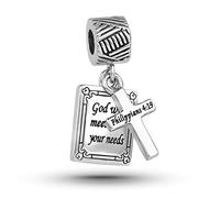 Philippians 4:19 Cross Bible Verse Charm fits Pandora Charms Bracelets Religion Birthday Jewellery Gift God Will Meet All Your Needs
