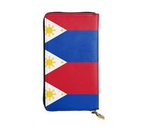 Philippine flag Long leather wallet, portable credit card holder, zippered coin purse, and ID compartment