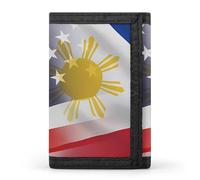 Philippines and U.S. Flag Men's Trifold Casual Credit Card Holder Wallet with Id Window Minimalist Coin Purse