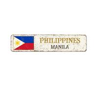 Philippines Country Souvenir Metal Sign Wall Art City Souvenir Manila Metal Tin Sign National Flag Philippines French Vintage Retro Metal Signs Quality Aluminum Sign for Bedroom Garage 18x4in
