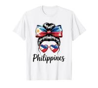 Philippines Flag Messy Bun Girl Filipino Roots T-Shirt