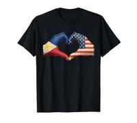 Philippines USA Flag Heart Hands Vintage Unity Culture Art Value Graphic T-Shirt, Men, Black, S