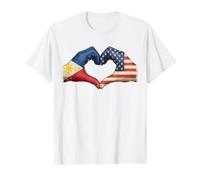 Philippines USA Flag Heart Hands Vintage Unity Culture Art Value Graphic T-Shirt, Men, White, S