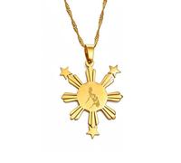 Philippines With Flag Map Fashion Pendant Necklaces,Filipino Necklaces Amulets For Women And Men,Hip Hop Style Party, Gold,45Cm Chain