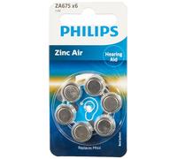 PHILIPS 1.4V Battery for Hearing Aid Battery ZA675B6A/00, Premium Zinc Air Technology, Long Lasting Battery, Easy Open Tab, Type PR44 and ZA675 (6 Units) Blue