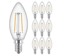 Philips 10 Pack Classic LED Clear Filament Candle B35 Lamp 2W (25W) E14 SES Small Edison Screw 2700k Warm White | 250 Lumen | 15000 Hours | Car Air Freshener Included | 80+ CRI