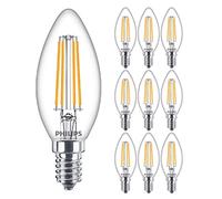 Philips 10 Pack Classic LED Clear Filament Candle B35 Lamp 6.5W (60W) E14 SES Small Edison Screw 2700k Warm White | 806 Lumen | 15000 Hours | Car Air Freshener Included | 80+ CRI