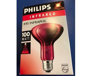 Philips 100w 230v E27 Infrared Lamp Infrared Light Heat Lamp Thera Red 100w R95
