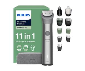 Philips 11-in-1 Trimmer 5000, 13 Length Settings, Wet & Dry, Self-Sharpening Metal Blades, Battery Indicator, Intimate Comb, MG5941/15