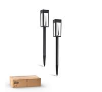 Philips 2 Packs Solar Pathway Lights Outdoor, Glass Metal Led Garden Landscape Lightings, 3000K Warm White, Waterproof for Decor Yard, Walkway, Patio