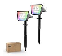 Philips 2 Packs Solar RGBW Spot Lights Outdoor, 18 LED Solar Powered Landscape Lights, 9 Lighting Modes Color-Changing Dusk to Dawn Waterproof Pathwa