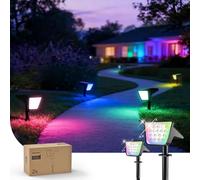 Philips 2 Packs Solar RGBW Spot Lights Outdoor, 18 LED Solar Powered Landscape Lights, 9 Lighting Modes Color-Changing Dusk to Dawn Waterproof Pathway Spotlights for Garden Trees Halloween Christmas