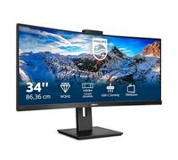 Philips 346P1CRH - 34 Inch QGHD Curved ultrawide Monitor, 100Hz, 4ms, VA, USB-C Dock, Webcam, Speakers, HDR 400 (3440 x 1440, 500 cd/m², HDMi/DP/USB-C/USB 3.2)