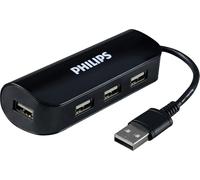 Philips 4-Port USB 2.0 Hub with 480 Mbps Data Transfer, Data USB Hub, Perfect for Travel, for MacBook, iMac, Surface, External Hard Drives, Flash Drives, Keyboard, Mouse, Desk Fan, Black, SWL3923B/37