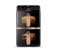 PHILIPS 4000 Series NA462/79 Stacked Dual Basket Air Fryer - Black & Copper, Black,Brown,Gold
