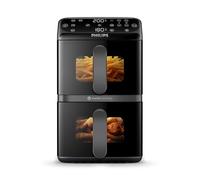 Philips 4000 Series Stacked Dual Basket Airfryer 10L - RapidAir Technology, Sync Finish, 2 Meals at Once, 45% Less Countertop Space, PFAS-Free Ceramic Coating, Easy View Windows (NA460/09)