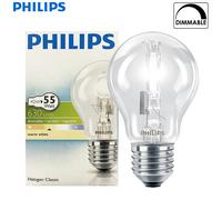 Philips 42W E27 Edison Screw Halogen Classic Traditional Bulb A55 Standard Lamp, Eqv to: 55 W, 220-240V Dimmable White Light, 1x
