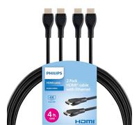 PHILIPS 4K HDMI Cable 2 Pack,4 Ft Cord, 4K@120Hz, Data Transfer 10.2 Gbps, Fast Video Refresh Rate 60-600, Hertz Compatible with TV, Blu-ray, Laptops, Gaming Consoles, Streaming, Black, SWV3553B/37