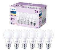 PHILIPS LED Frosted B35 Candle Light Bulb 6 Pack [Warm White 2700K - E14 Small Edison Screw] 40W, Non Dimmable. for Home Indoor Lighting