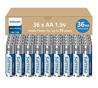 PHILIPS AA Batteries 36 Pack 1.5v Ultra Alkaline Double A Batteries, 10-Year Shelf Life, Ideal for Blink Outdoor Camera Battery, Alarm System, Doorbell, Smoke Detector Batteries. [Non-Rechargeable]
