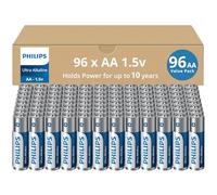 PHILIPS AA Batteries 96 Pack 1.5v Ultra Alkaline Double A Batteries, 10-Year Shelf Life, Ideal for Blink Outdoor Camera Battery, Alarm System, Doorbell, Smoke Detector Batteries. [Non-Rechargeable]