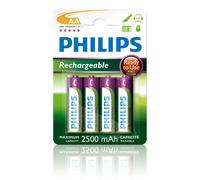 PHILIPS AA Batteries - HR03 Rechargeable Batteries - NiMH 1.2V - 500 Recharges - 2500mAh
