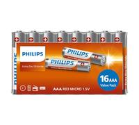 Philips AAA LongLife Batteries R03 Micro 1.5V - Zinc Chloride Batteries | Value Pack 16 Pcs