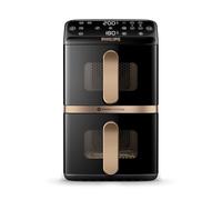 Philips Airfryer 4000 Series Stacked Dual Basket, Stacked Air Fryer with 2 Baskets, 10L, RapidAir Technology, 45% Less Space Required, PFAS Free Ceramic Coating, Viewing Window (NA462/70)