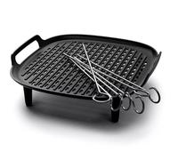 Philips Airfryer Accessory Grill Kit XXL, Non-Stick Grill Plate, Double Layer Cooking, With 6 Skewers, Dishwasher Safe, Recipe app, Black (HD9959/00)