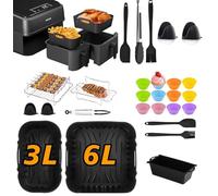 Philips Airfryer Accessory Set for Dual Basket 3000-5000 Series 3L/6L - 22-Piece Hot Air Fryer Accessory Set with Silicone Moulds, Cooking Grate, Bread Baking Mould & More - BPA Free & Dishwasher Safe