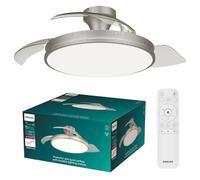 PHILIPS Atlas Ceiling Fan Light, Retractable Blades, LED Light, Nickel | 3 Blades, 106cm Blade Wingspan, 4500lm, 3000-6500K Cool to Warm White Light, Dimmable, Remote Control Included, 6 Fan Speeds