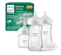 Philips Avent Glass Baby Bottle Newborn Gift Set - 3 Baby Milk Bottles, Ultra-Soft Pacifier for Babies Aged 0-6 Months+ (Model SCD878/11)